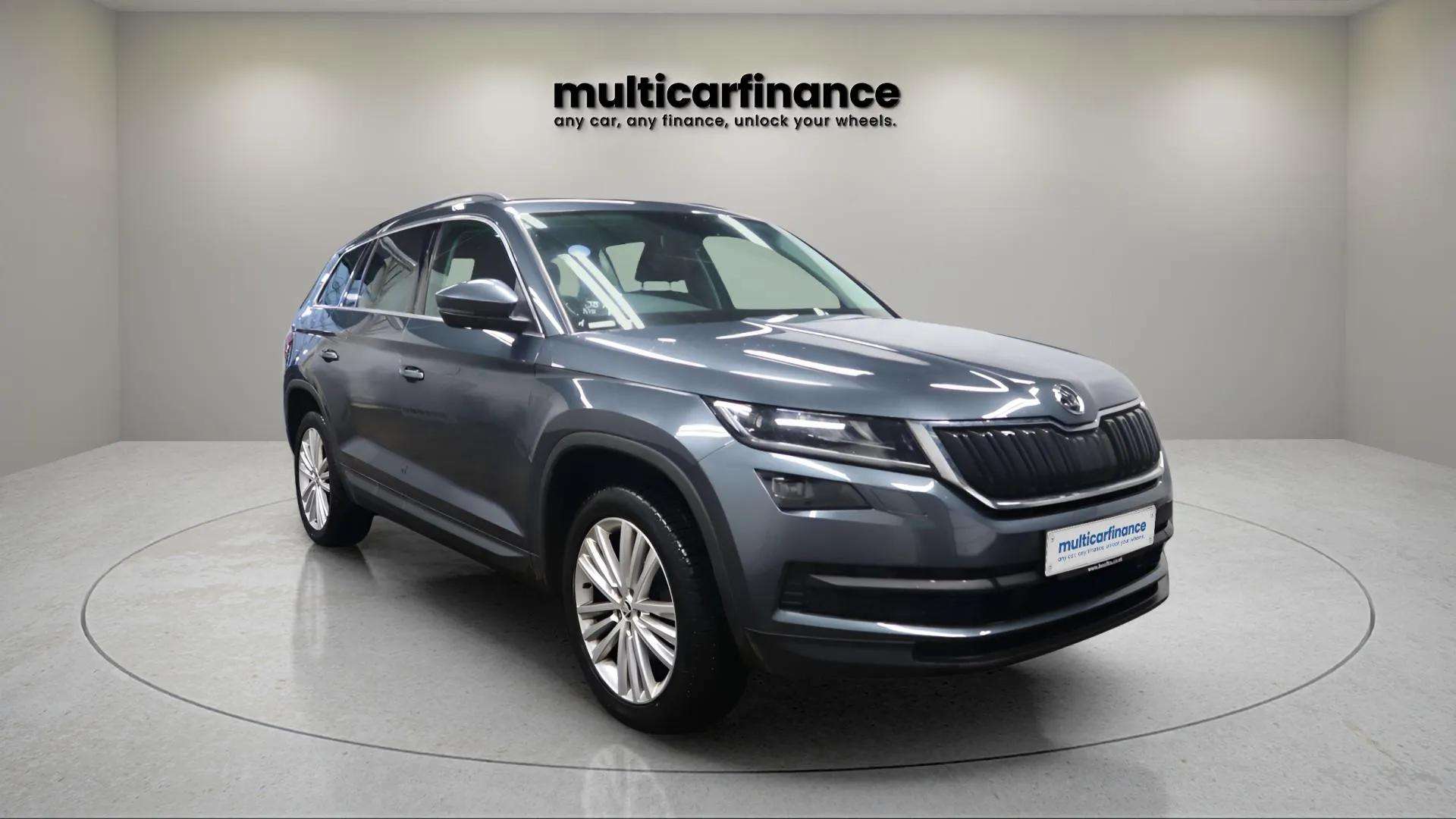 Skoda Kodiaq available on PCP and HP finance at Multi Car Finance, offering a spacious and stylish SUV design with flexible finance options and affordable monthly payments.
