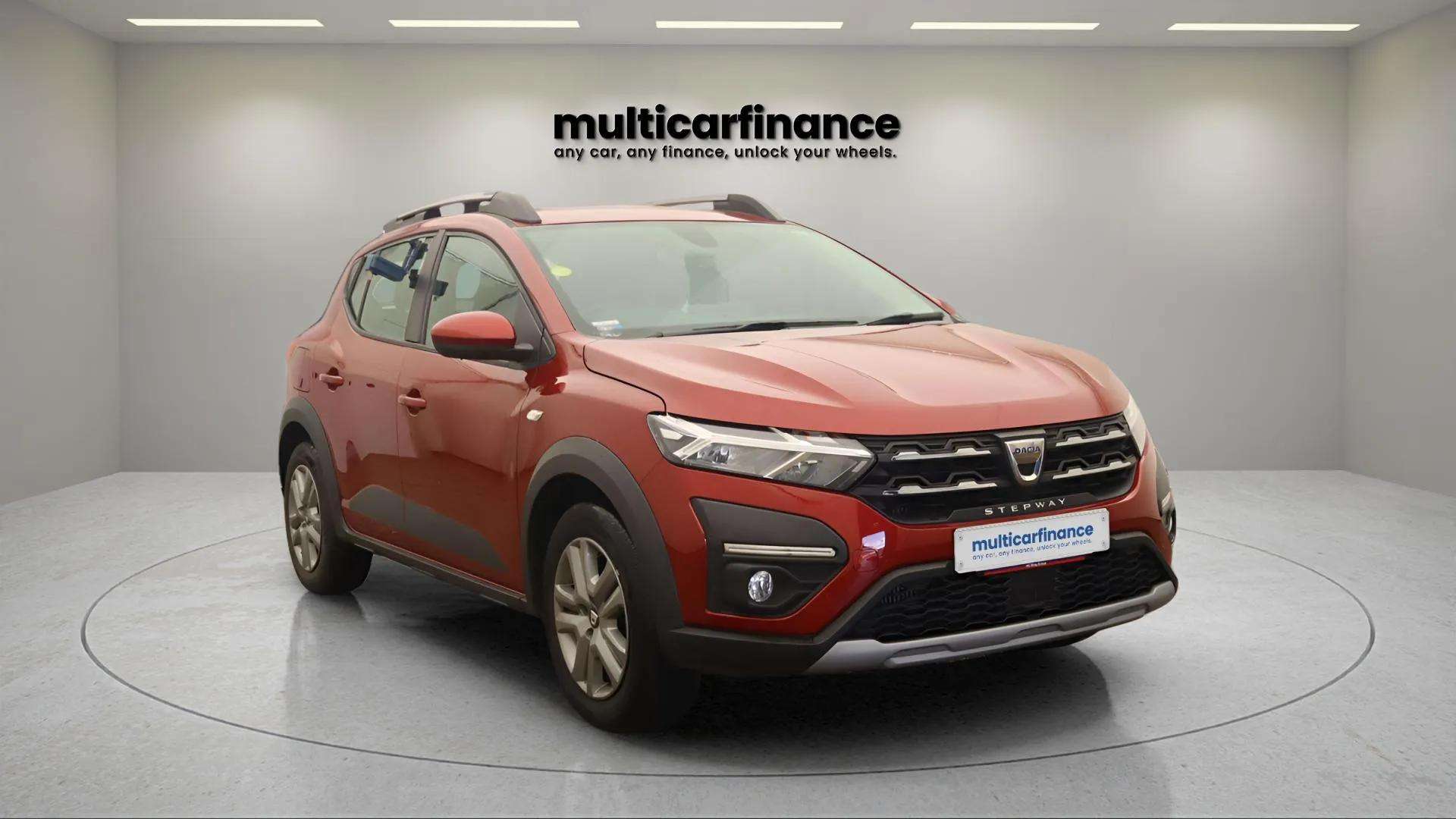 Dacia Sandero Stepway 2021 available on PCP and HP finance at Multi Car Finance, showcasing a stylish red compact crossover with practical features and modern design.