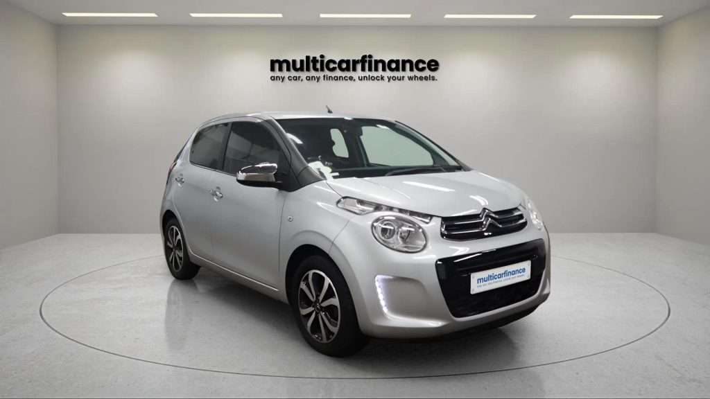 A silver 2020 Citroen C1 petrol hatchback with manual transmission, available on PCP and HP finance at MultiCar Finance, showcasing its sleek design and urban appeal.
